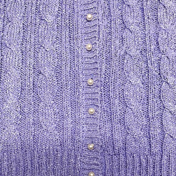 VTG SPRING HARBOR CARDIGAN SWEATER, WOMANS, LARGE, LT PURPLE, FAUX PEARL BUTTONS - Picture 2 of 9